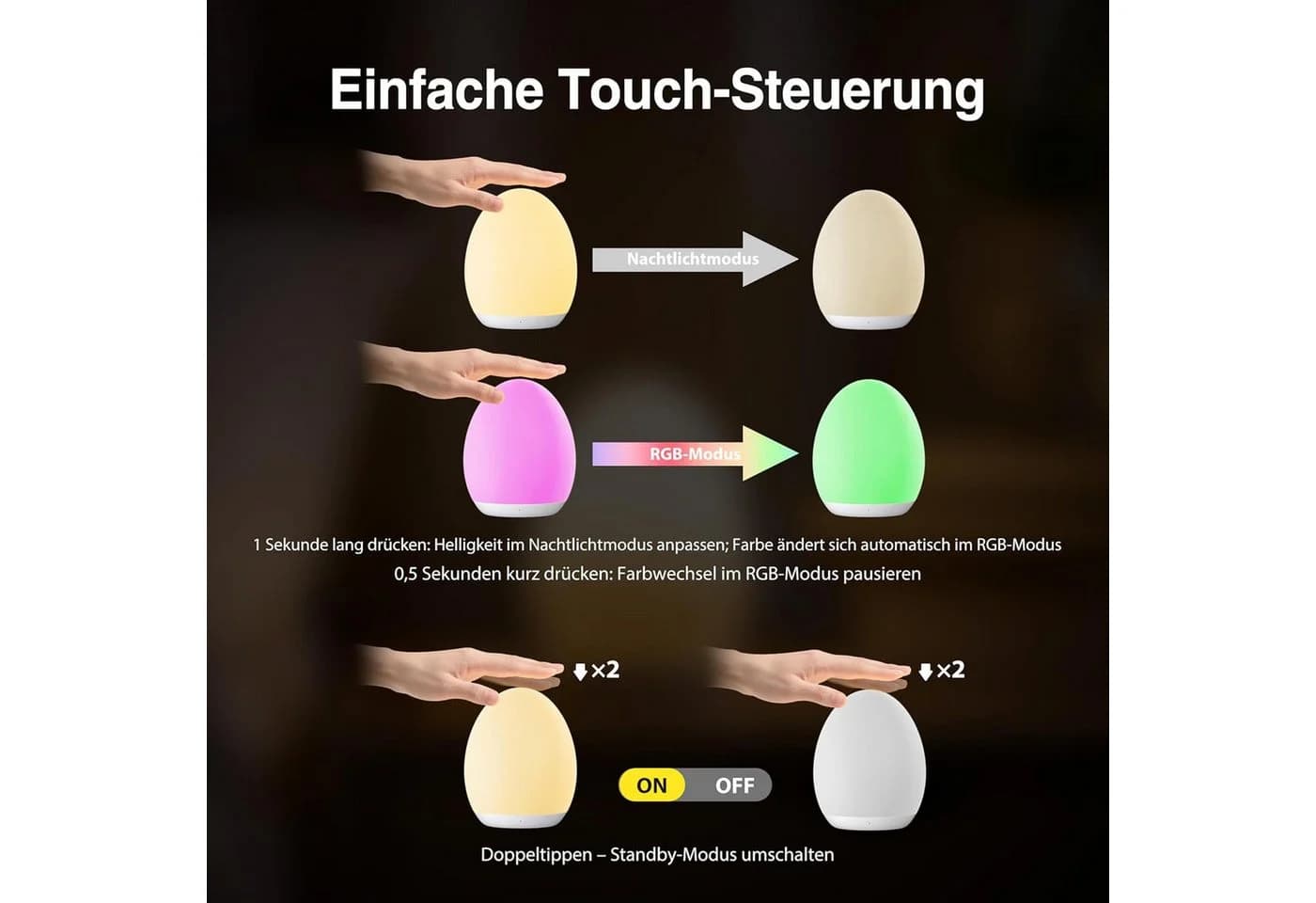 Jolywell Nachtlicht JW-CL002 Dimmbar LED RGB Weiß - Bild 5