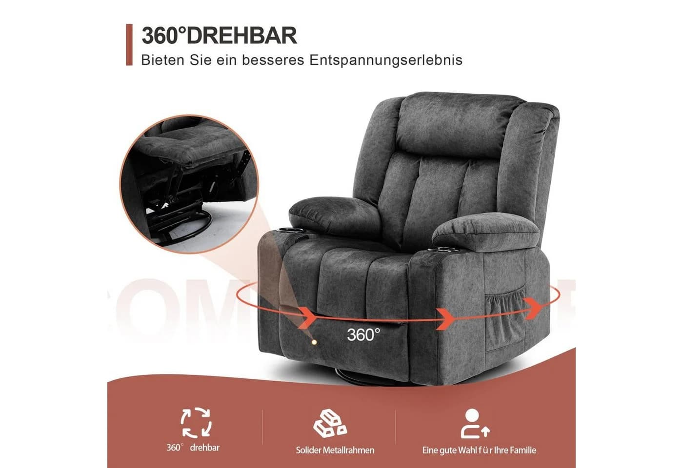 COMHOMA Relaxsessel TV-Sessel Grau Cordstoff