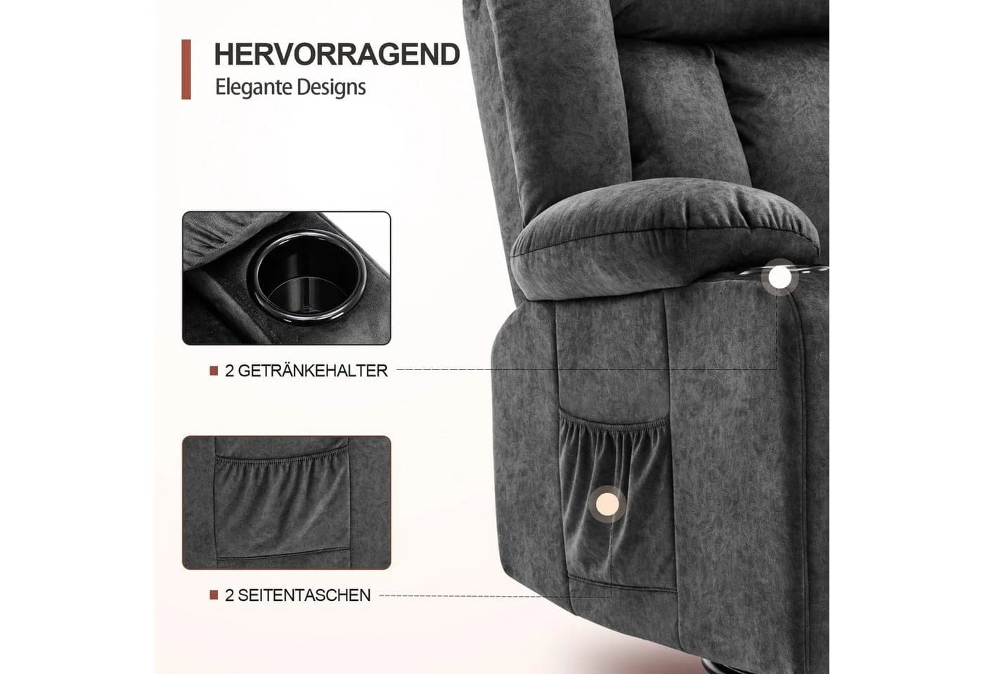 COMHOMA Relaxsessel TV-Sessel Grau Cordstoff - Bild 4