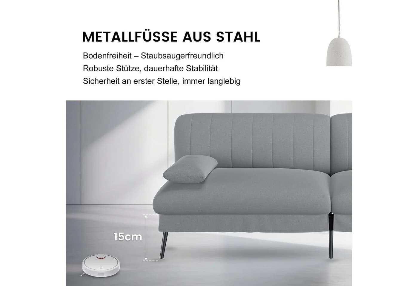 COMHOMA Schlafsofa 3-Sitzer Klappbar Grau Baumwollsamt