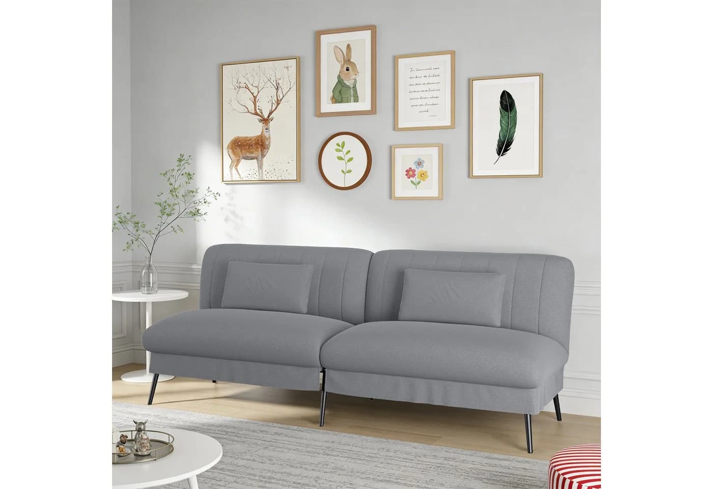 COMHOMA Schlafsofa 3-Sitzer Klappbar Grau Baumwollsamt - Bild 2