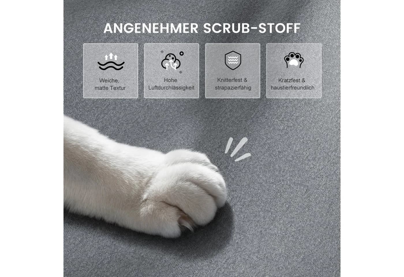 COMHOMA Schlafsofa 3-Sitzer Klappbar Grau Baumwollsamt - Bild 3