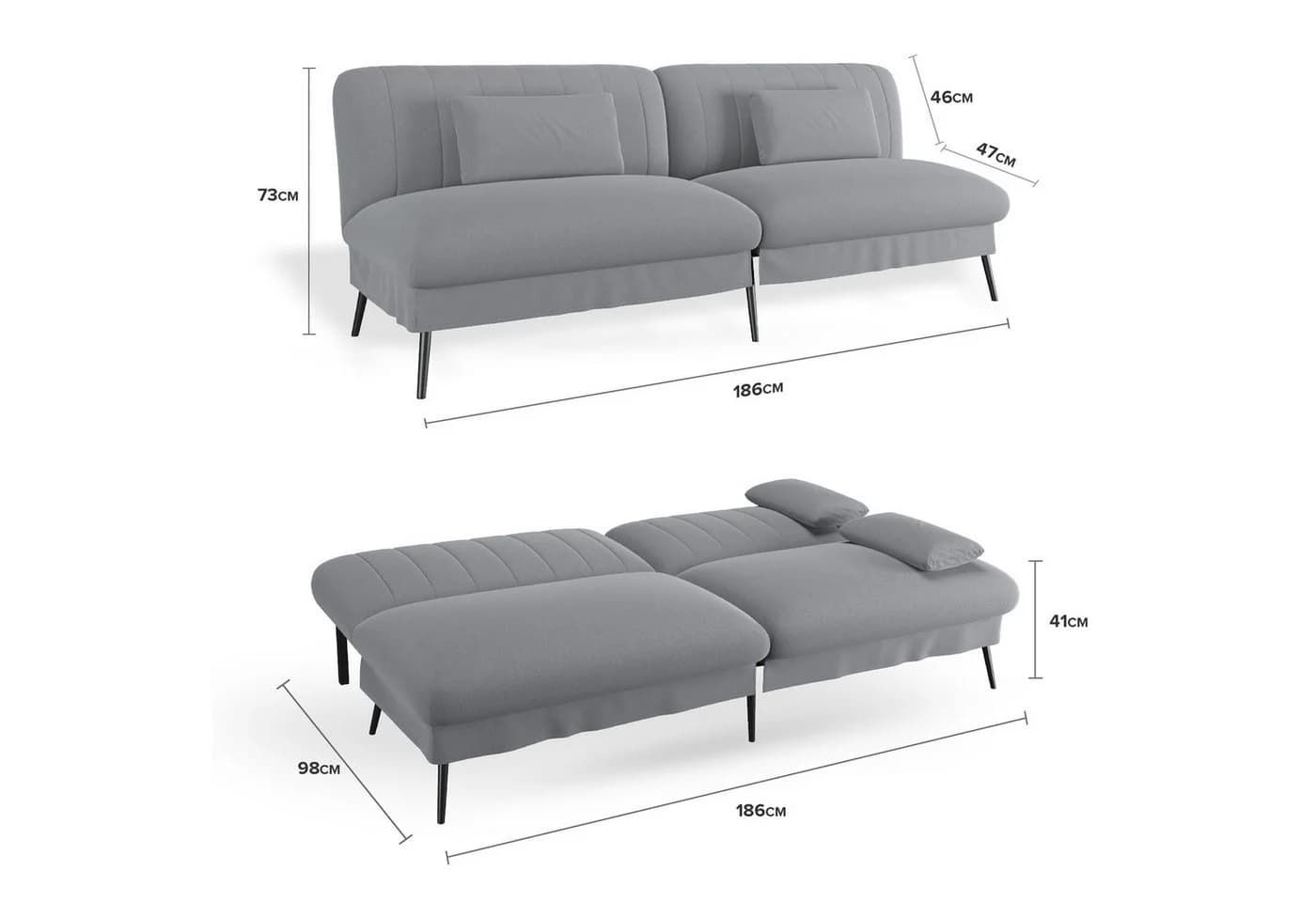COMHOMA Schlafsofa 3-Sitzer Klappbar Grau Baumwollsamt - Bild 5