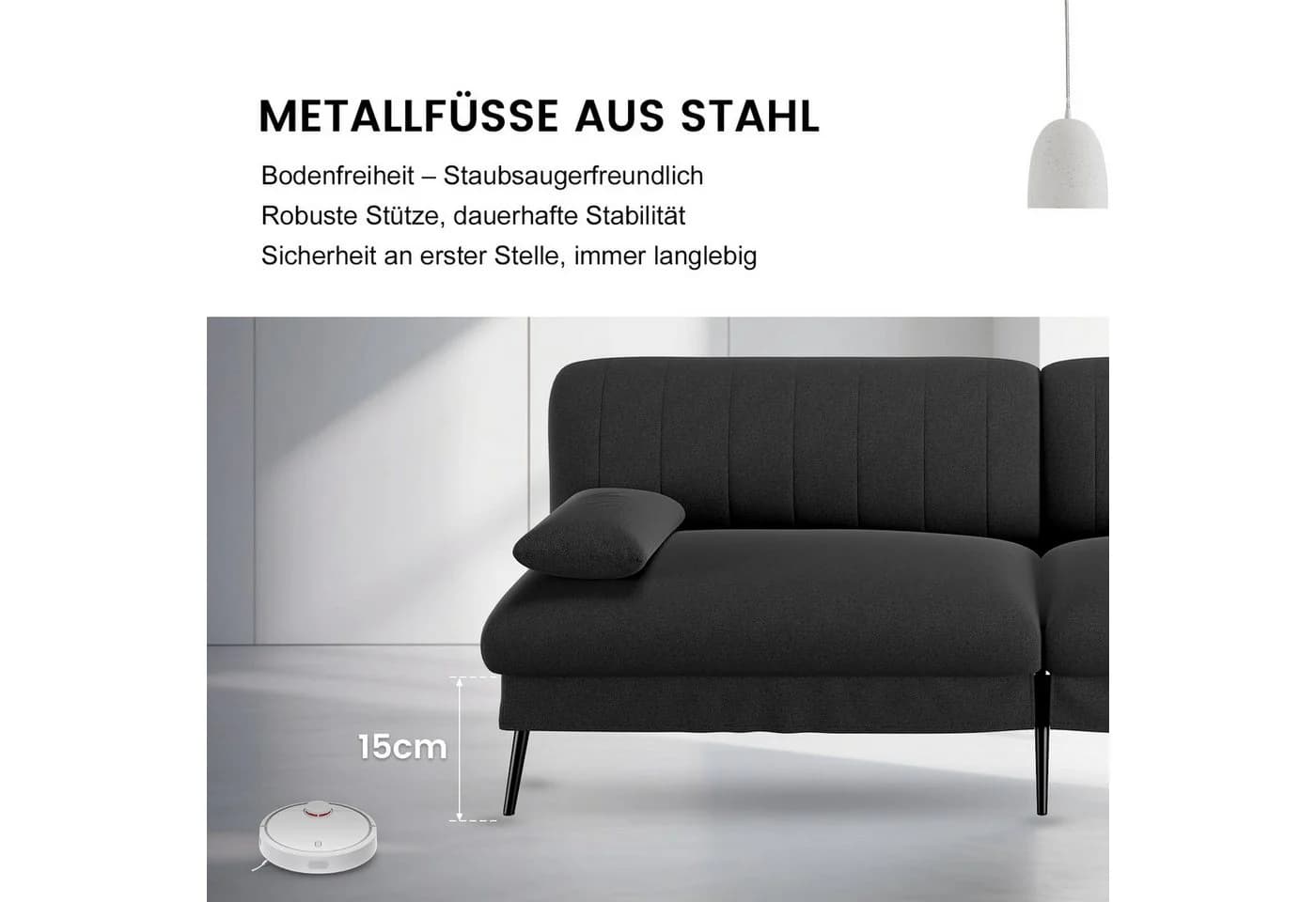 COMHOMA Schlafsofa Klappbares 2-in-1 Couch Schwarz