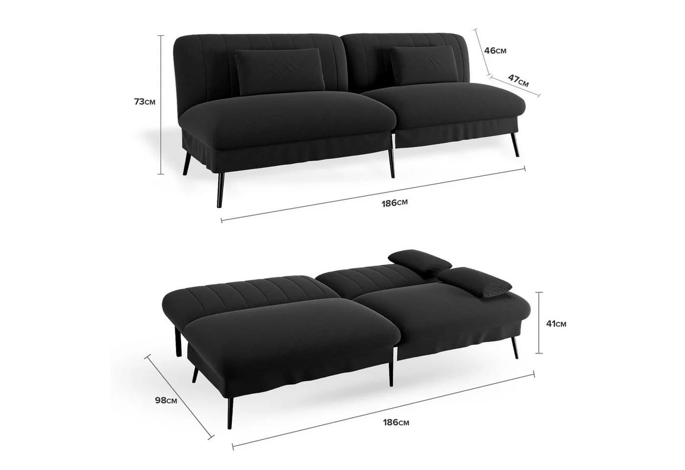 COMHOMA Schlafsofa Klappbares 2-in-1 Couch Schwarz - Bild 5