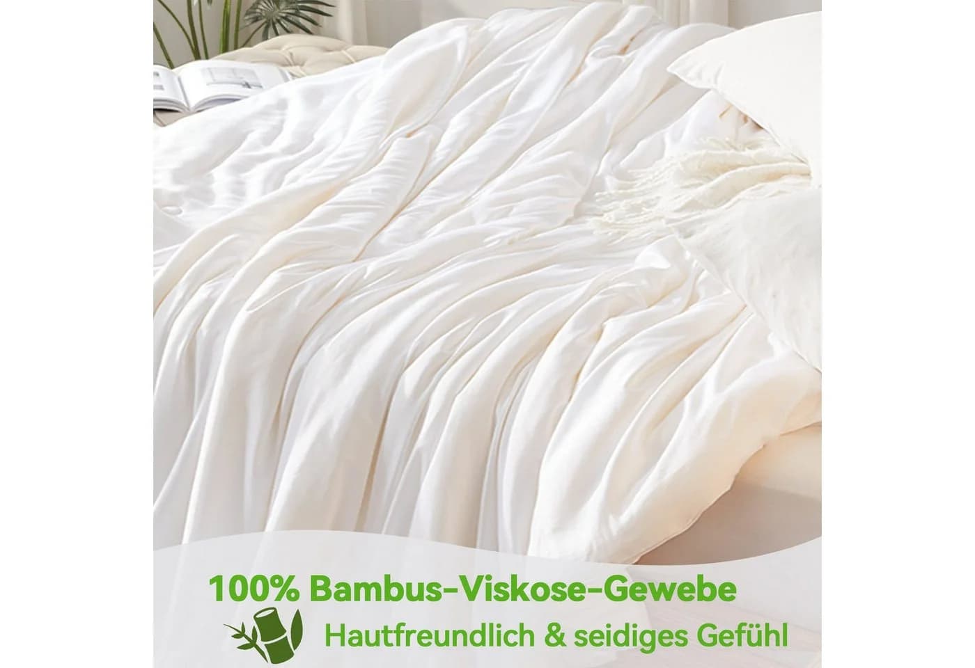 Elemuse Sommerbettdecke Kühldecke Weiß/Grün Atmungsaktiv - Bild 4
