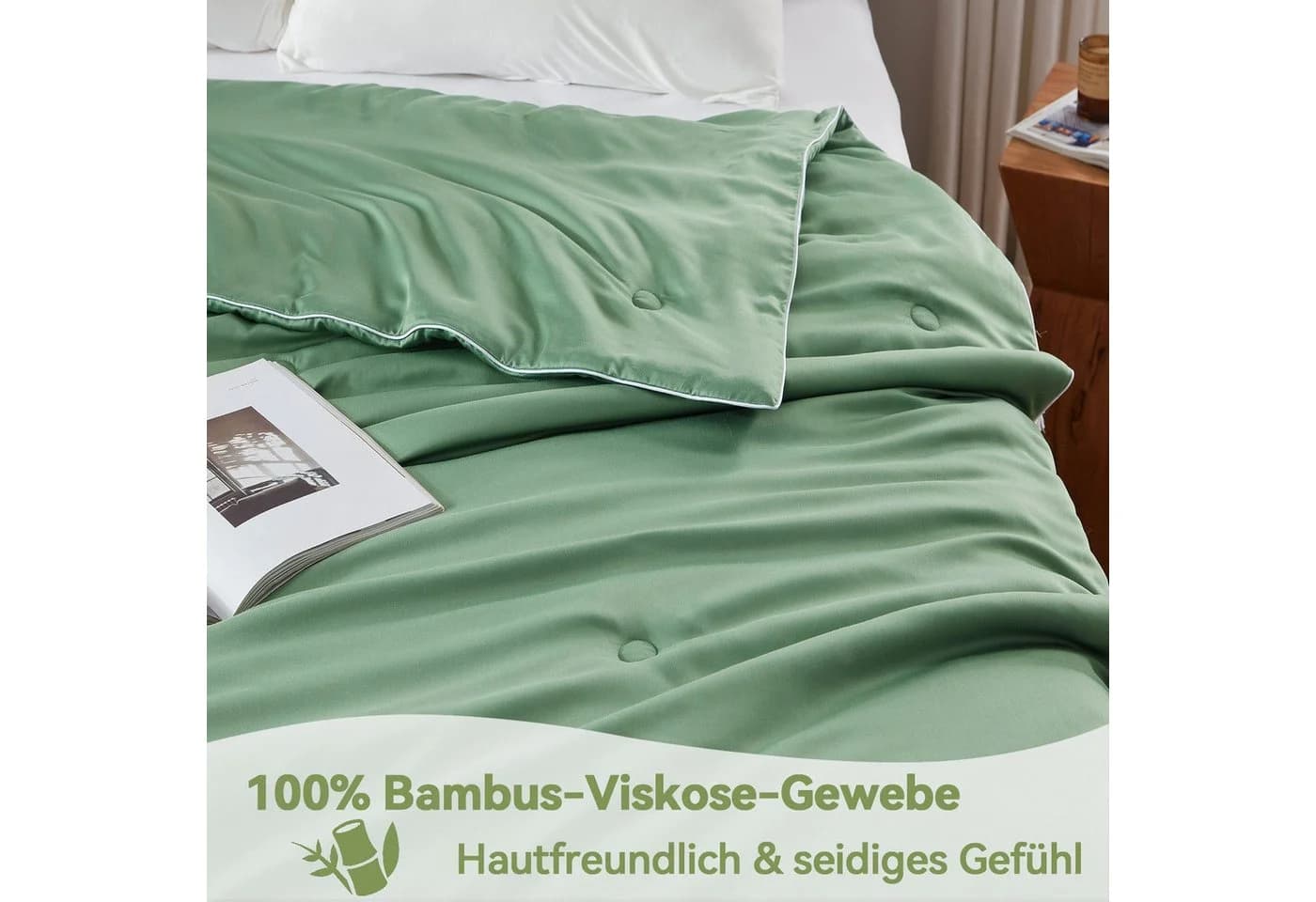 Elemuse Sommerbettdecke Kühldecke Grün/Weiß Selbstkühlend - Bild 4
