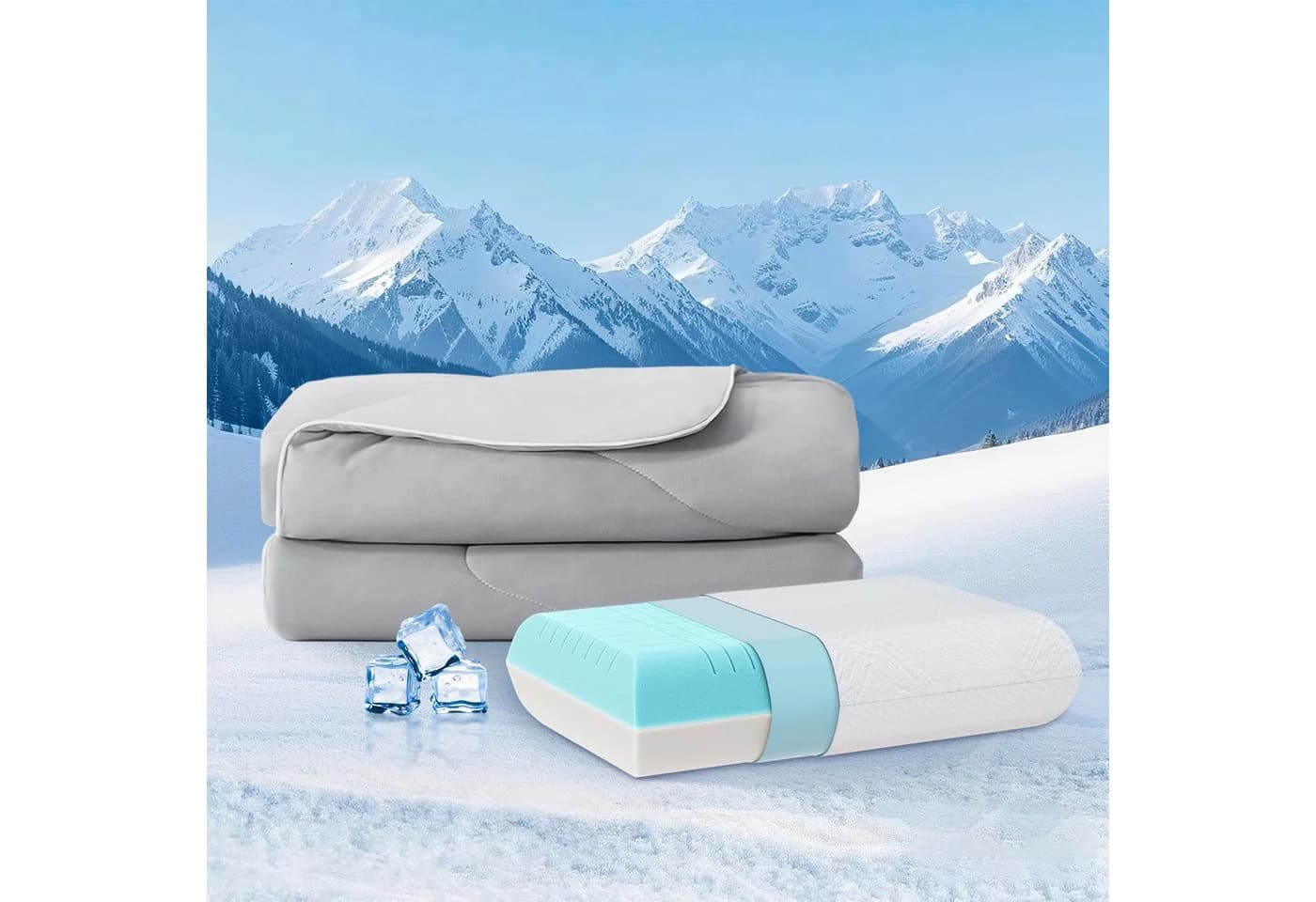 Elemuse Sommerdecke + Gelschaum Kopfkissen Set Grau