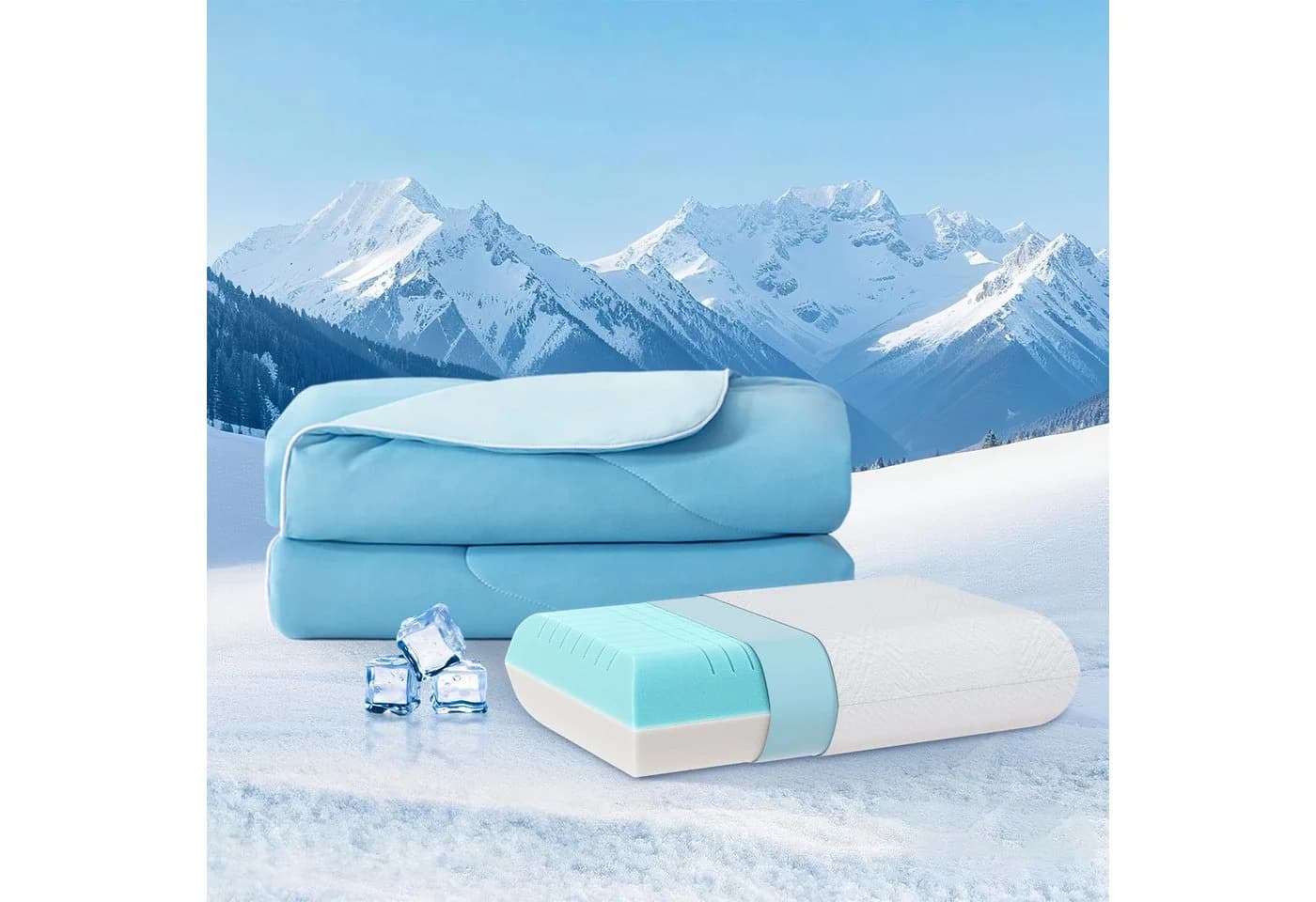 Elemuse Microfaserbettdecke Sommerdecke + Gelschaum-Kopfkissen Set Blau