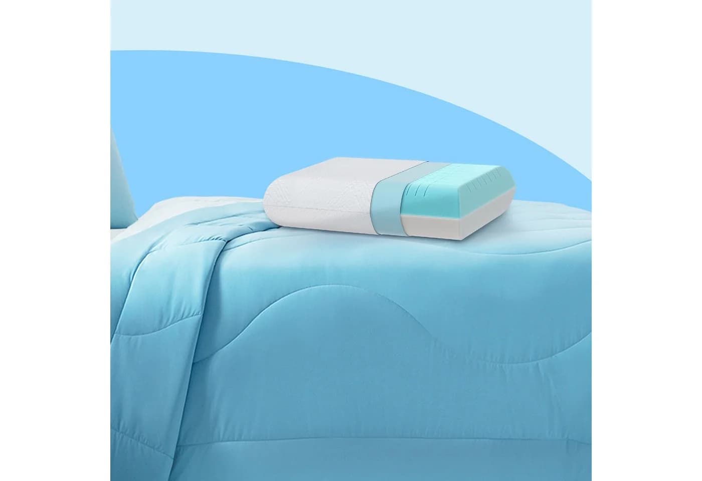 Elemuse Microfaserbettdecke Sommerdecke + Gelschaum-Kopfkissen Set Blau - Bild 3
