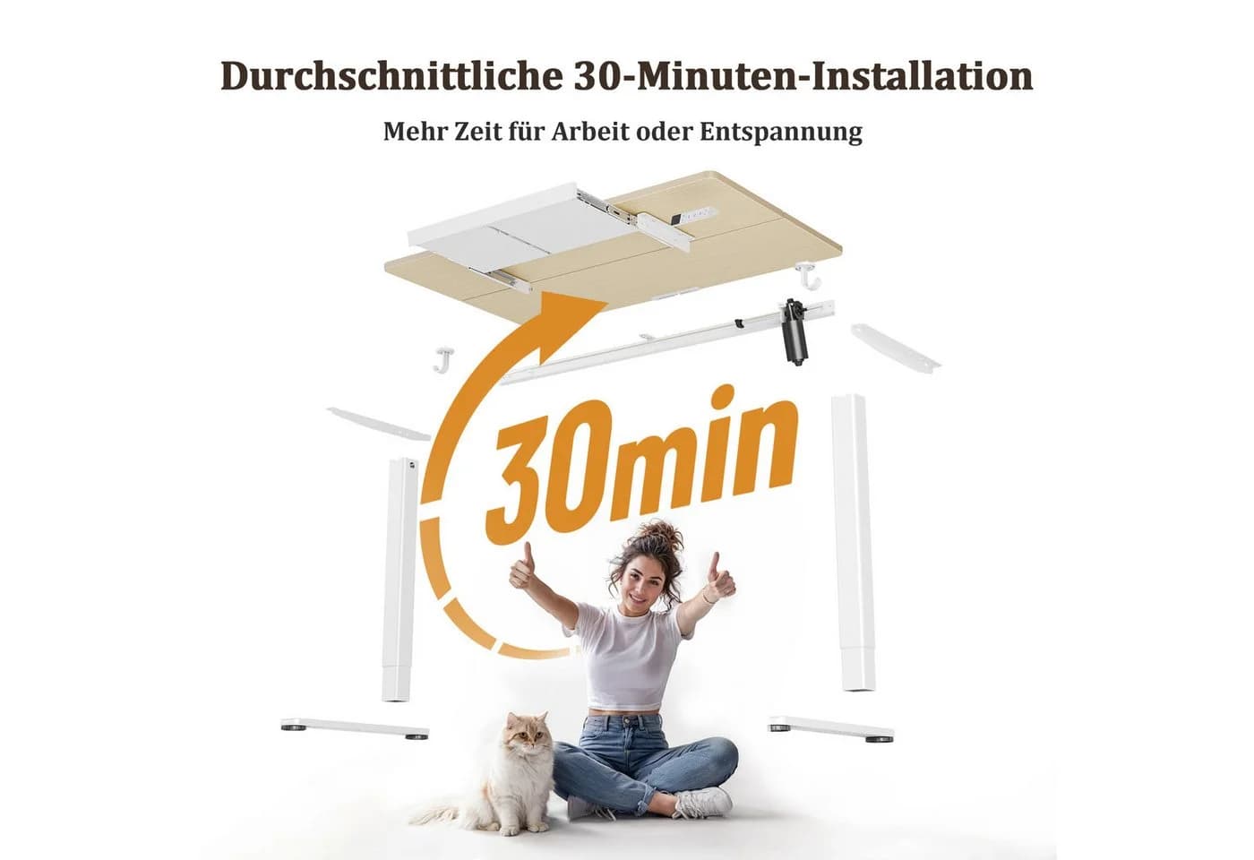Claiks Elektrischer Höhenverstellbarer Schreibtisch Beige mit Schublade - Bild 4