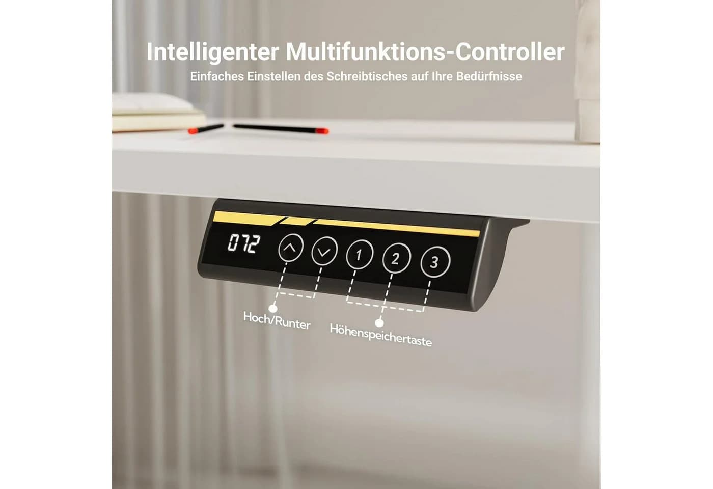 Claiks Höhenverstellbarer Schreibtisch Weiß 160x80cm mit Memory-Funktion - Bild 3