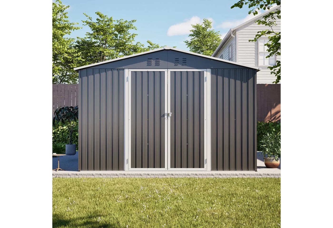 kowdom Metall-Gartenschuppen 3x3m Grau mit Bodenrahmen - Bild 2