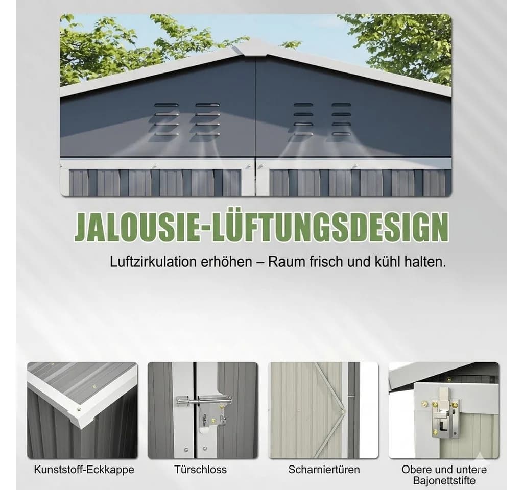 kowdom Metall-Gartenschuppen 3x3m Grau mit Bodenrahmen - Bild 3
