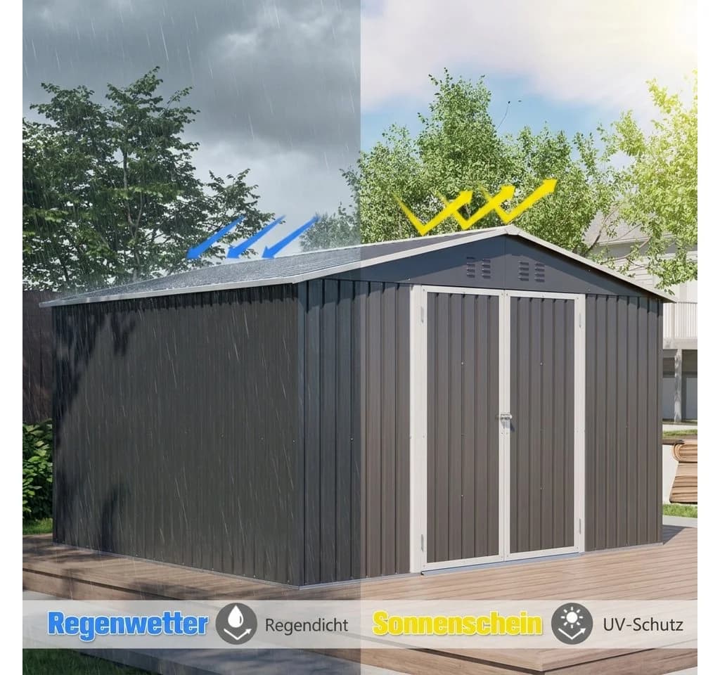 kowdom Metall-Gartenschuppen 3x3m Grau mit Bodenrahmen - Bild 5