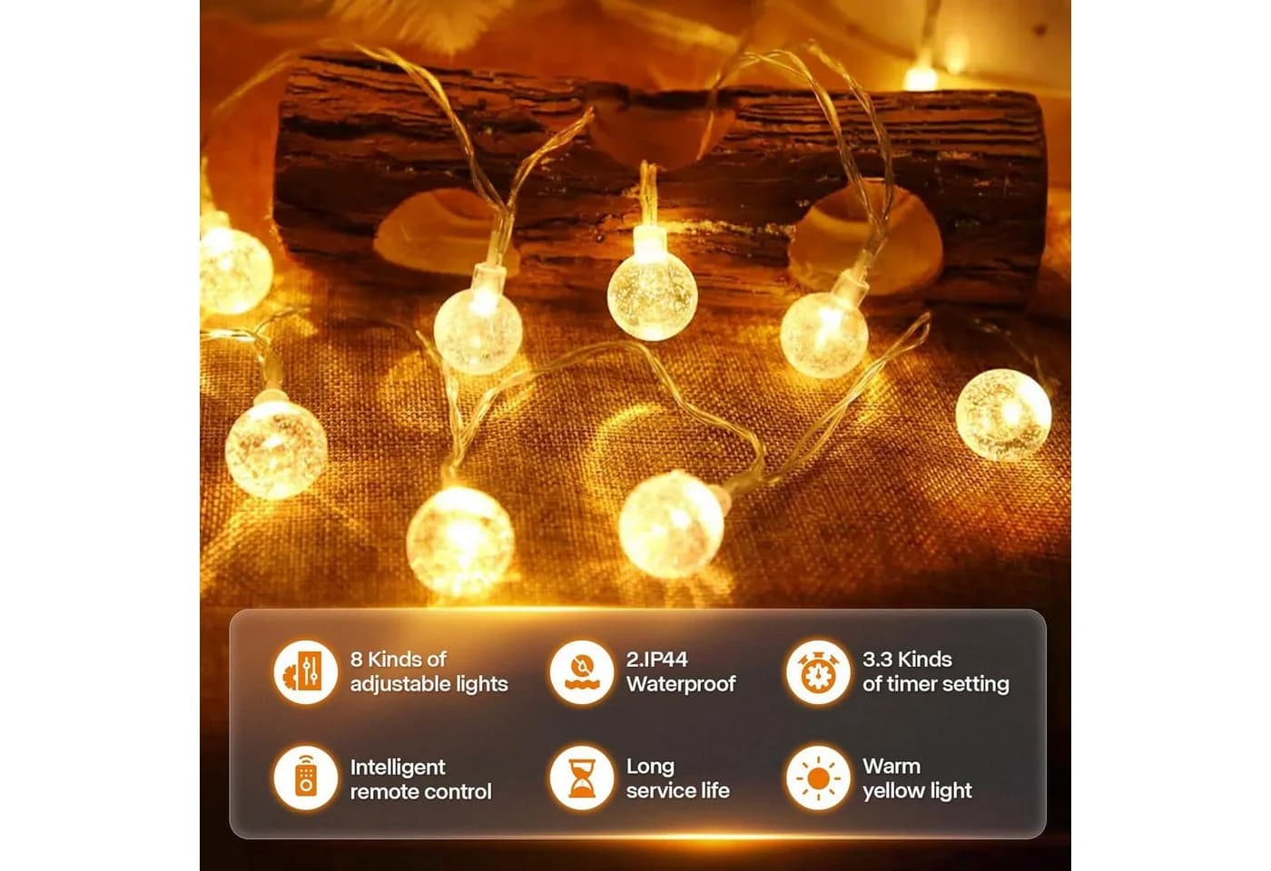 kowdom LED Lichterkette 15m Kugel 8 Modi dimmbar warmweiß Timer IP44 - Bild 3