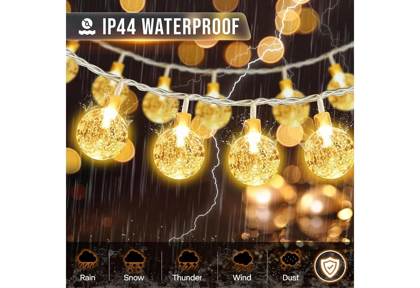 kowdom LED Lichterkette 15m Kugel 8 Modi dimmbar warmweiß Timer IP44 - Bild 5