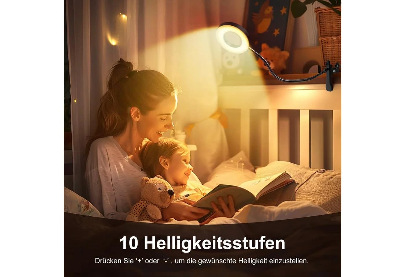 kowdom LED Leselampe Klemme dimmbar USB Schwanenhals 3 Lichtfarben Schwarz - Bild 4