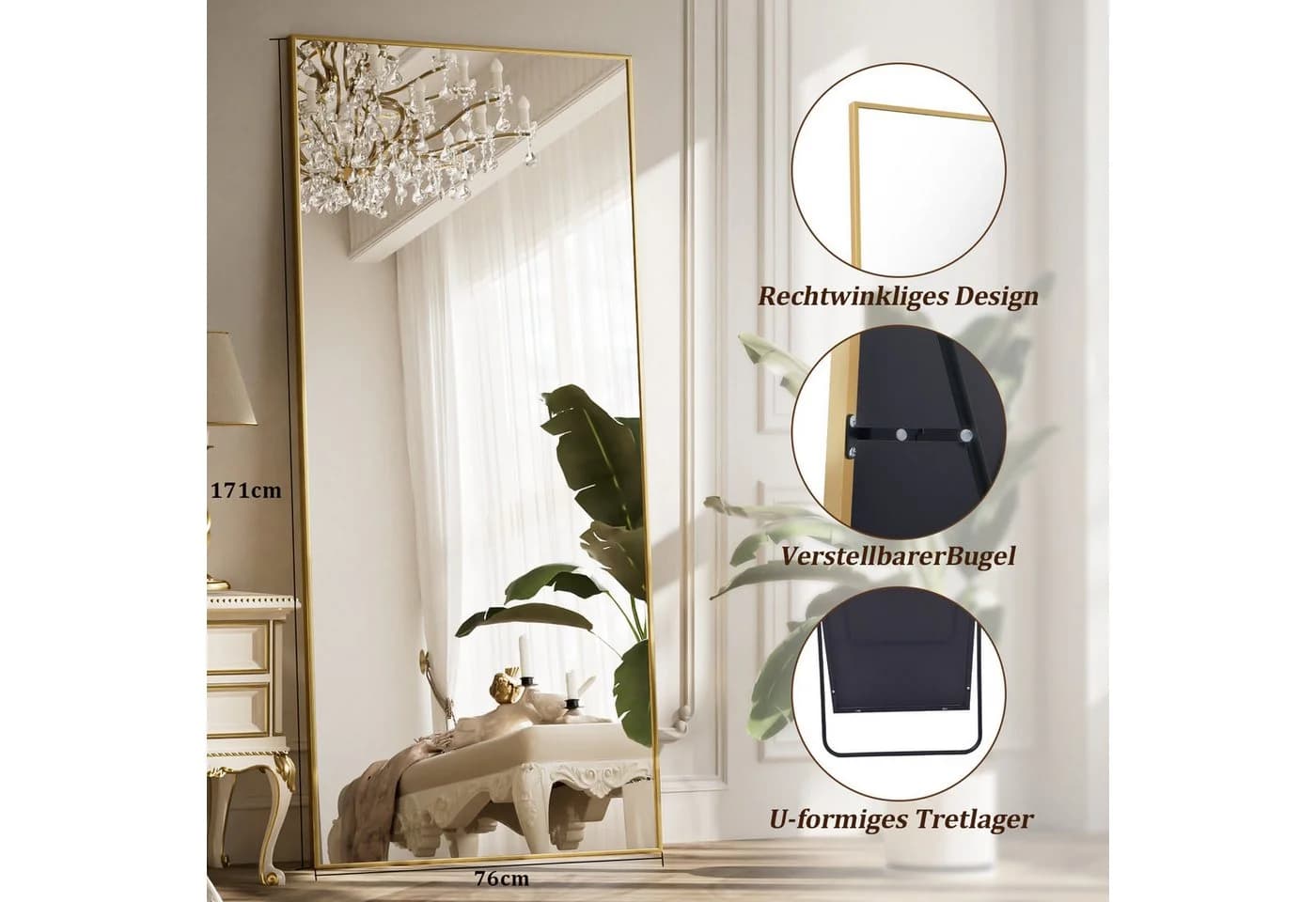 BEAUTYPEAK Ganzkörperspiegel Goldfarben