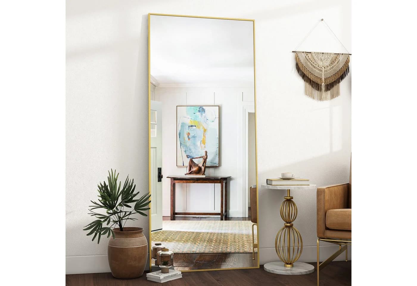 Koonmi Ganzkörperspiegel Gold Metallrahmen Design Bodenspiegel