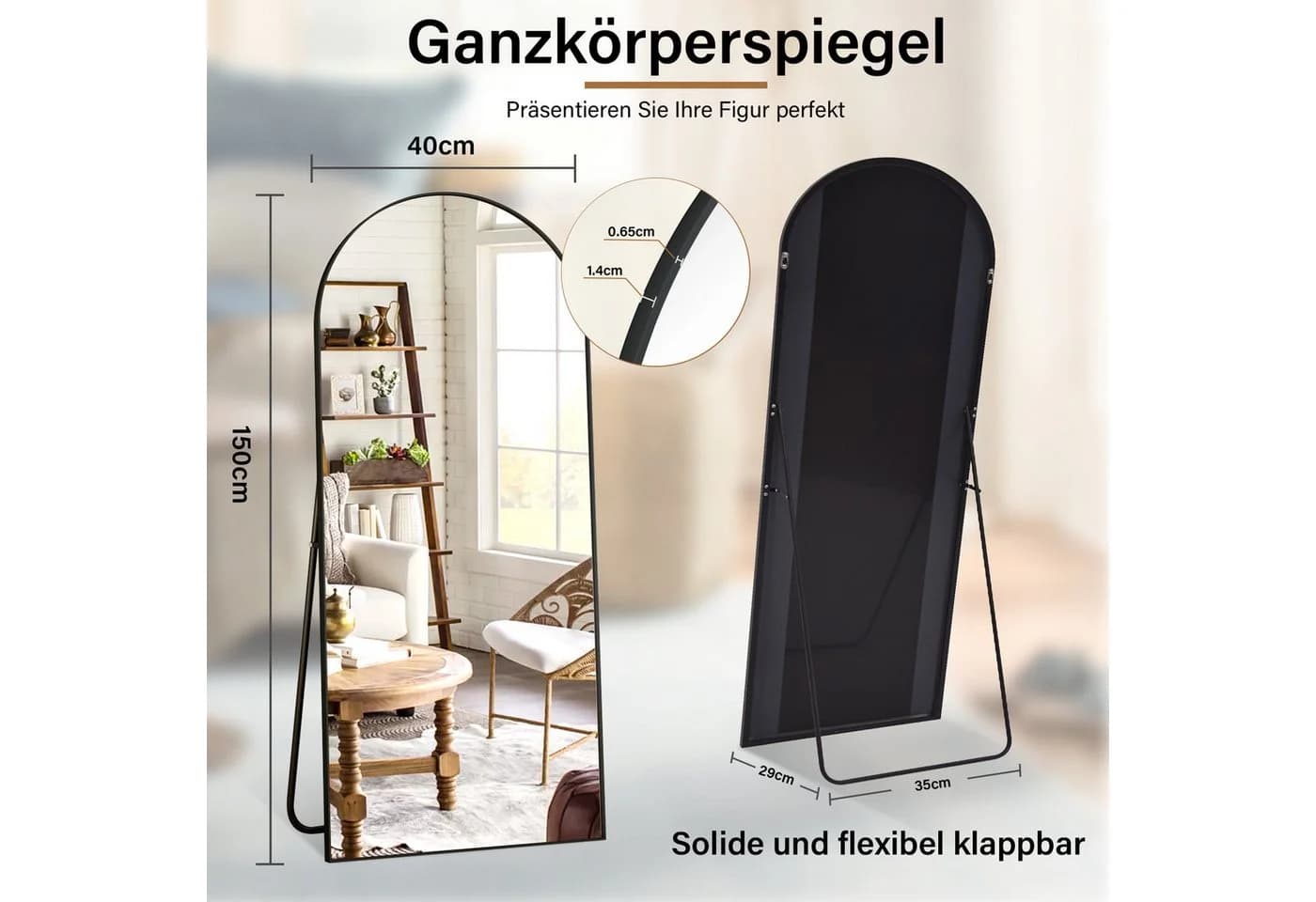 Koonmi Ganzkörperspiegel Großer Standspiegel mit Metallrahmen und verstärktem Glas - Bild 3
