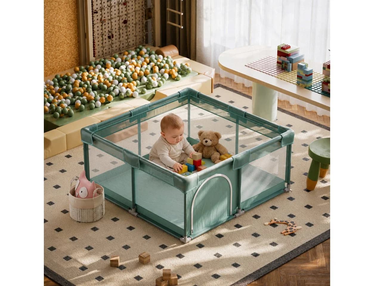 Koonmi Laufgitter Baby-Laufstall blassgrün - Bild 2