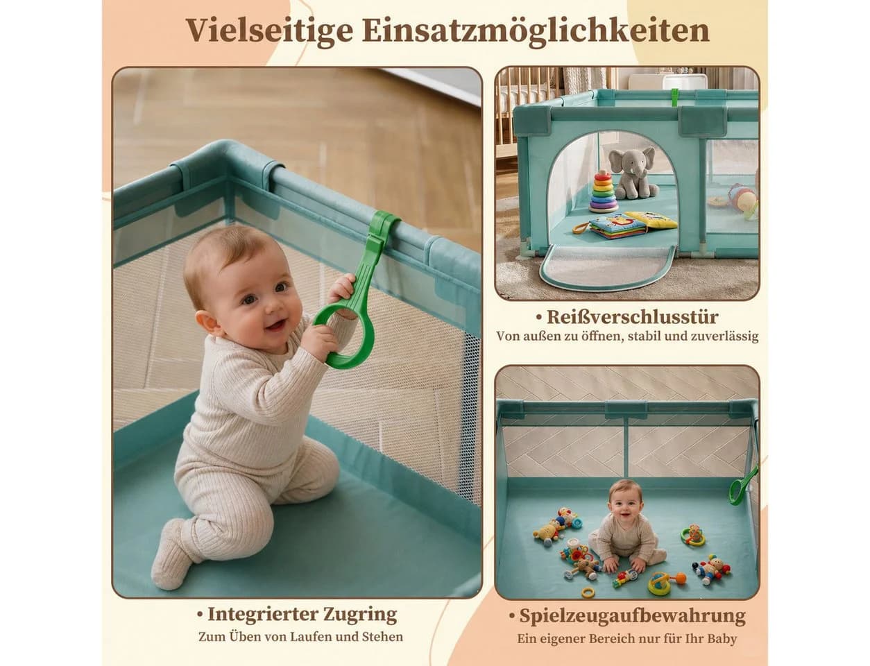 Koonmi Laufgitter Baby-Laufstall blassgrün - Bild 4
