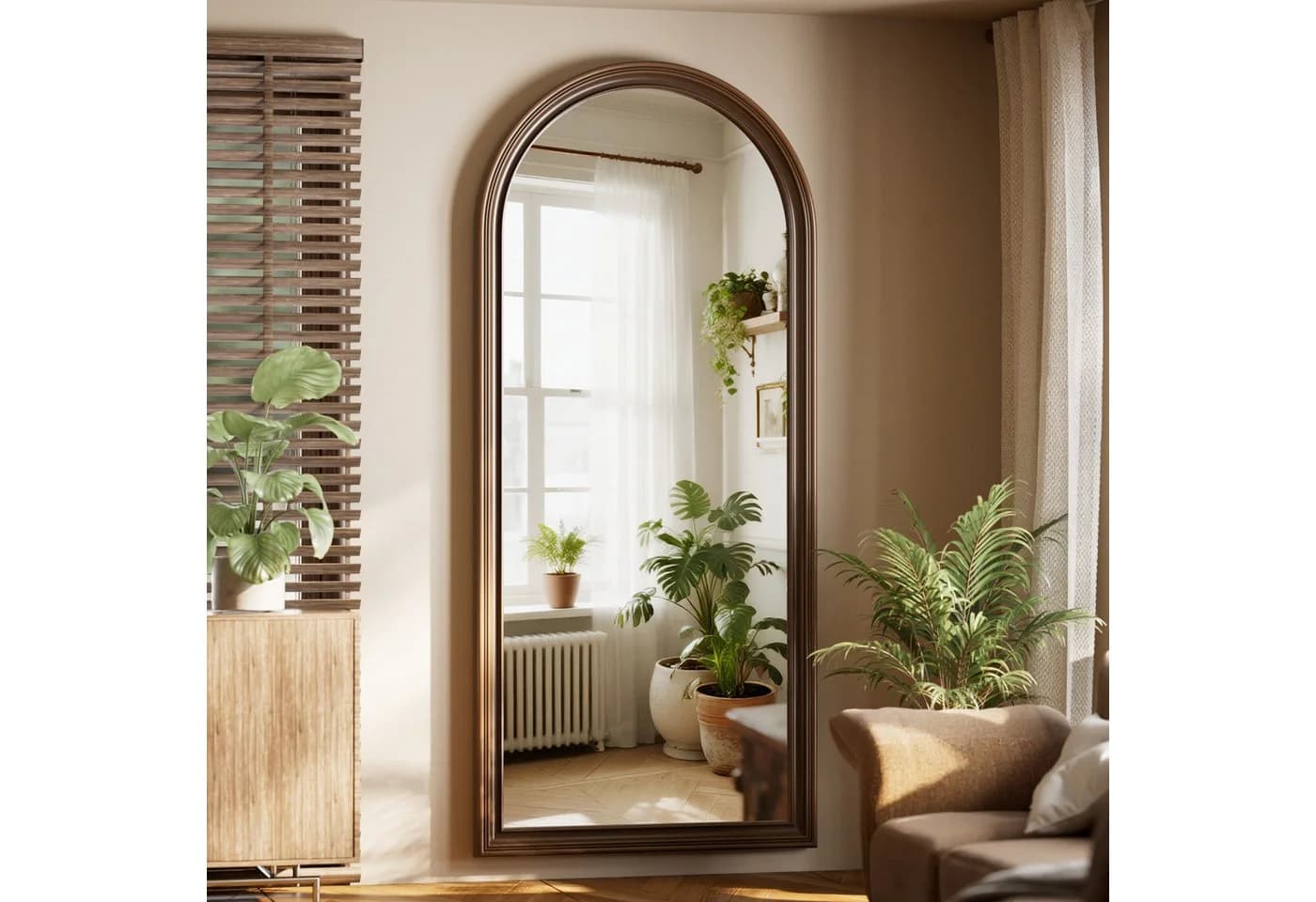 BEAUTYPEAK Ganzkörperspiegel Vintage Grünbronze Holzoptik