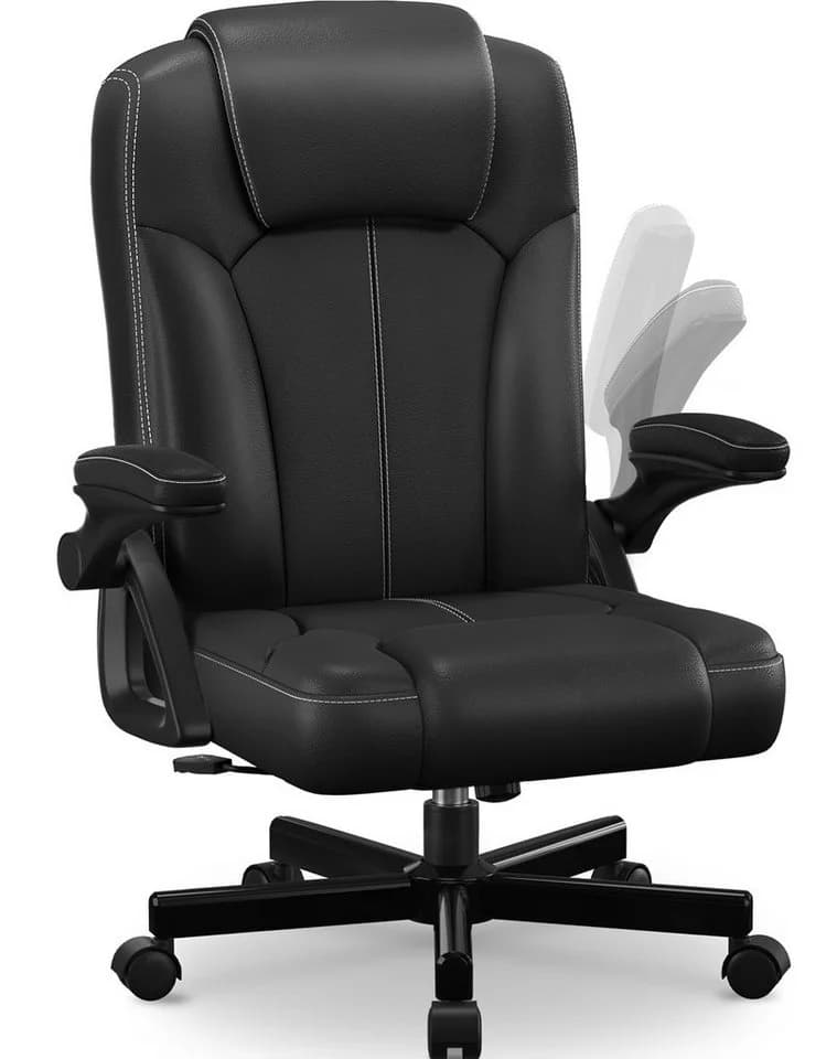 Homimaster Bürostuhl Ergonomisch mit Klapparmlehnen & Neigungsfunktion Schwarz - Bild 2