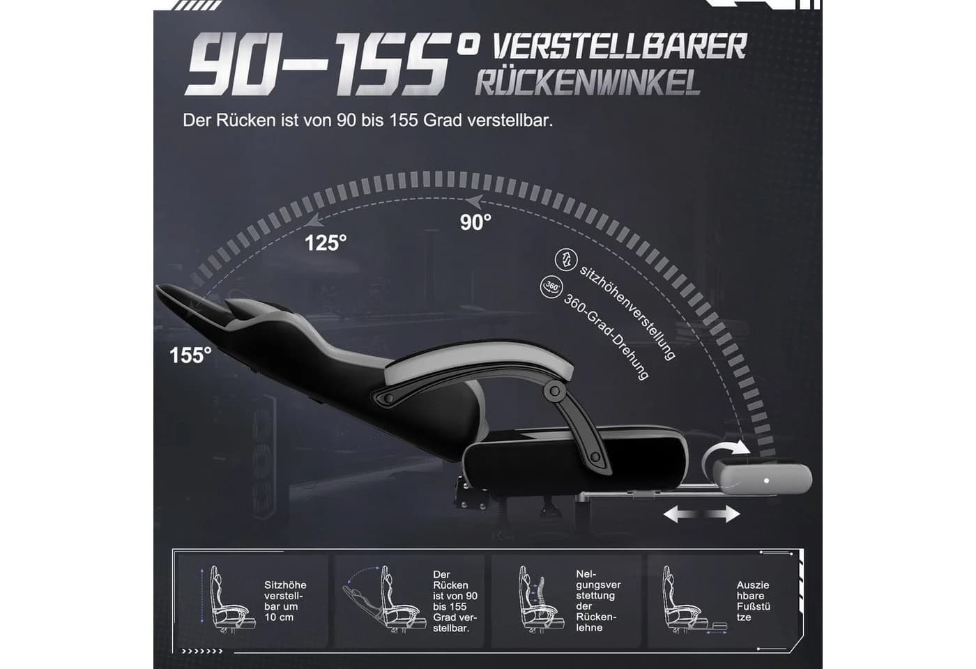 Adormii Gaming-Stuhl Ergonomisch mit Verstellbaren Lendenkissen und Kopfstütze - Bild 3