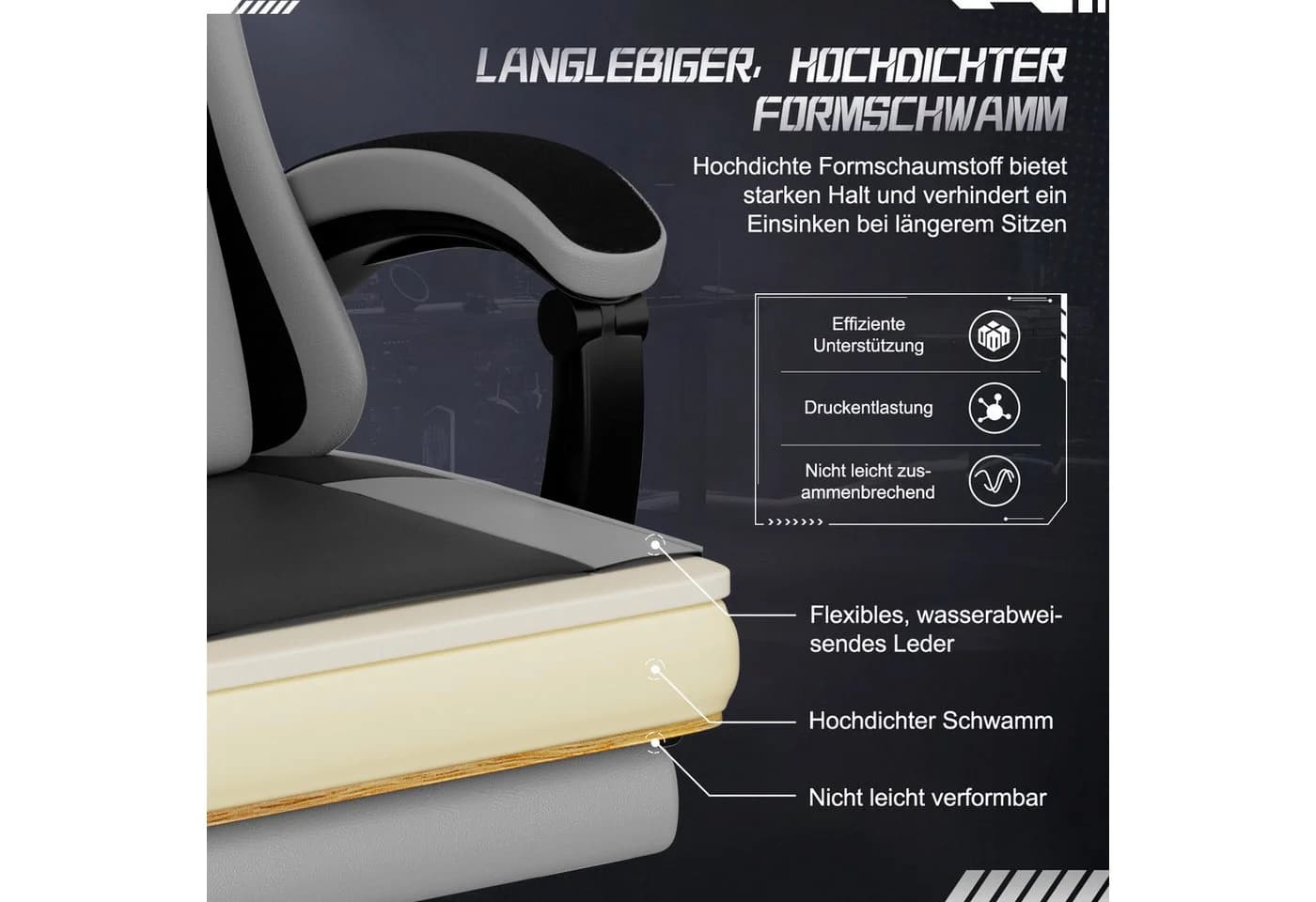 Adormii Gaming-Stuhl Ergonomisch mit Verstellbaren Lendenkissen und Kopfstütze - Bild 5