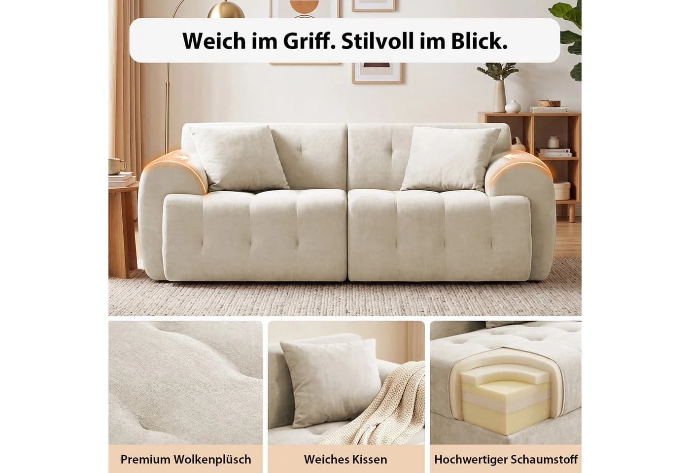 COMHOMA Ecksofa Beige Modular 2-Sitzer mit Kissen - Bild 3