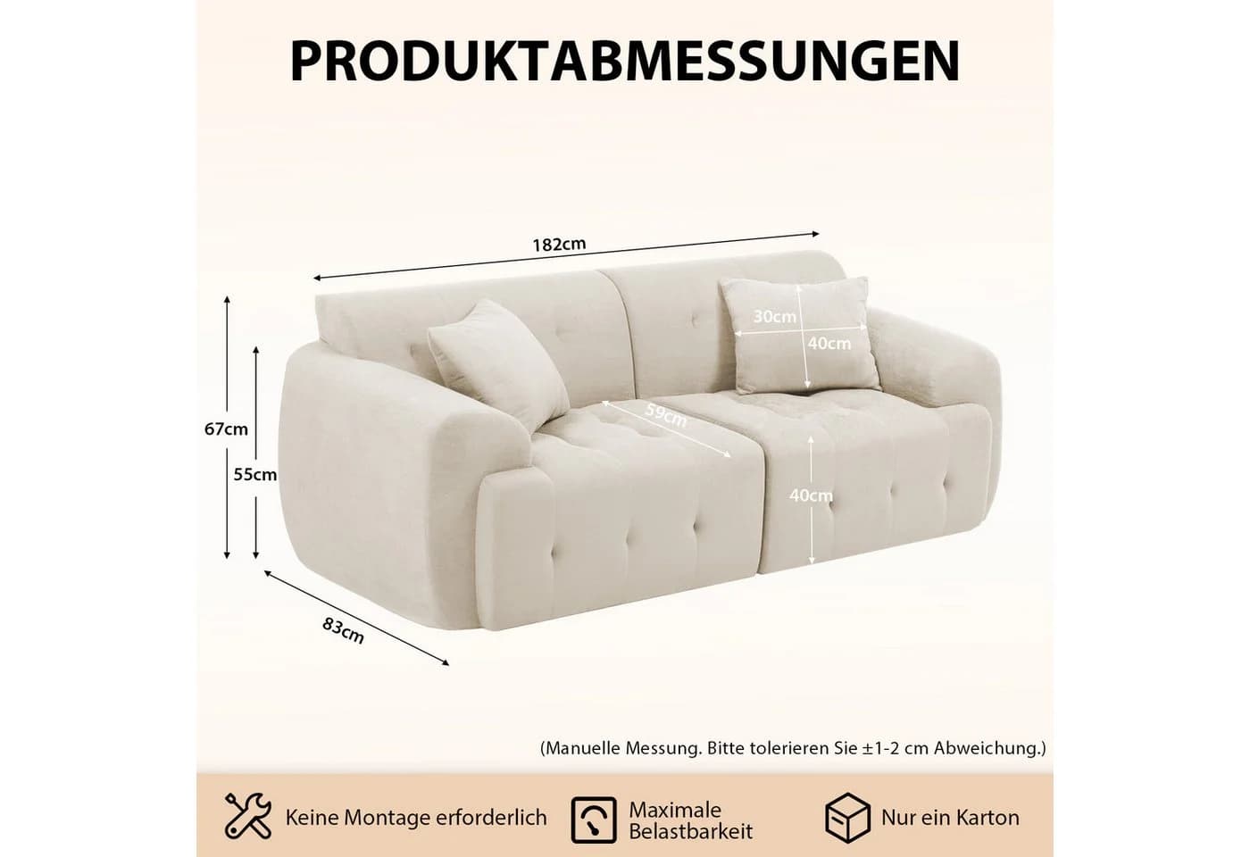 COMHOMA Ecksofa Beige Modular 2-Sitzer mit Kissen - Bild 4