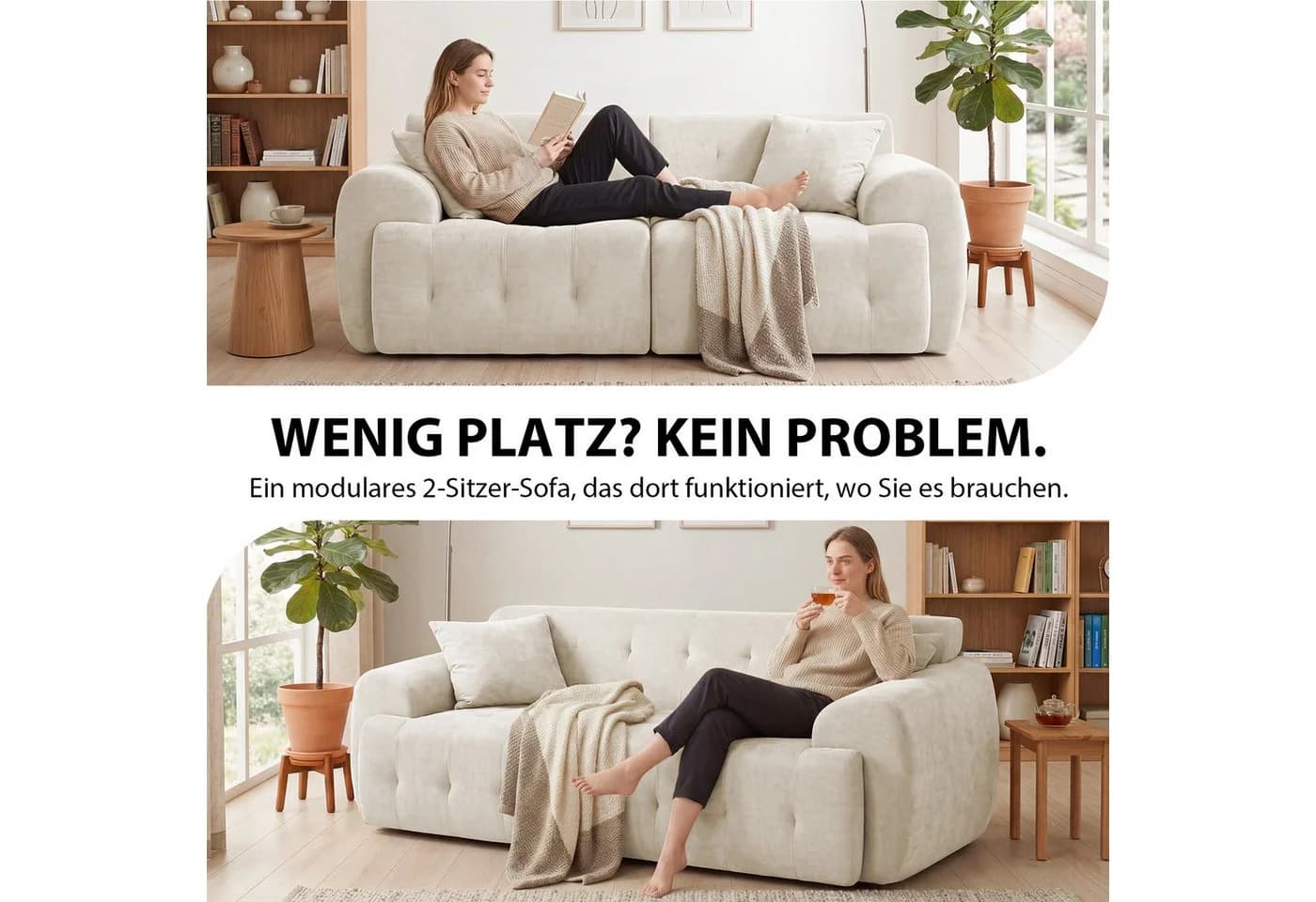 COMHOMA Ecksofa Beige Modular 2-Sitzer mit Kissen - Bild 5