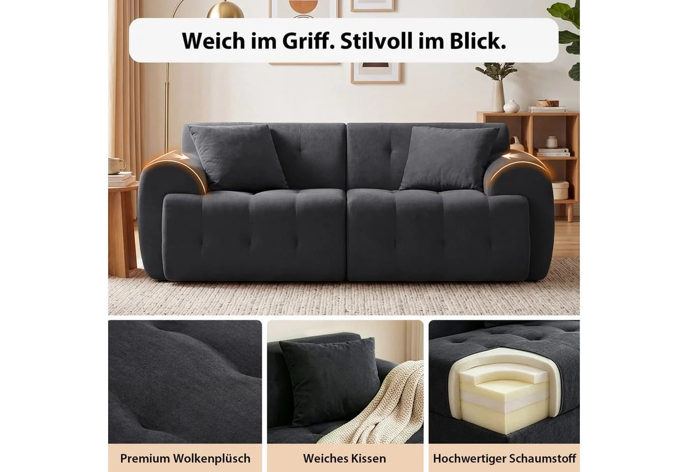 COMHOMA Ecksofa Grau Modulares Sofa mit Kissen