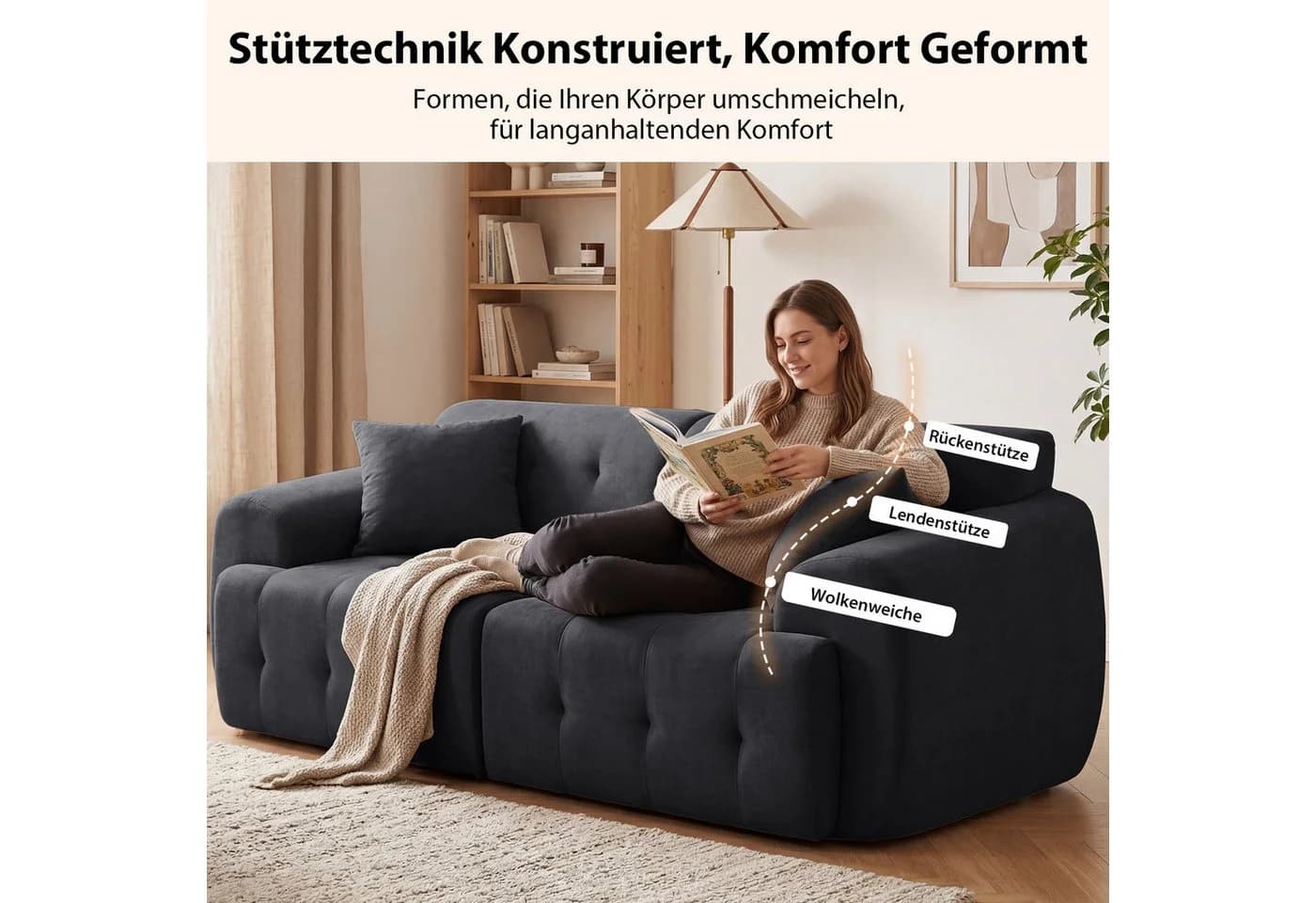 COMHOMA Ecksofa Grau Modulares Sofa mit Kissen - Bild 3