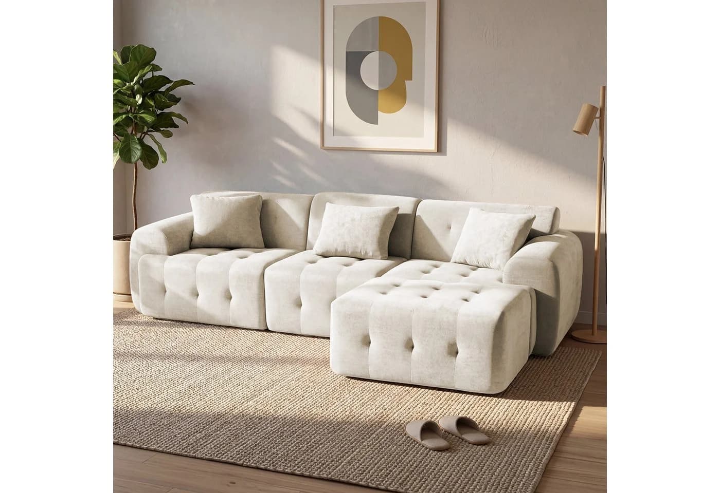 COMHOMA Ecksofa Beige Modulares Sofa mit Kissen - Bild 2