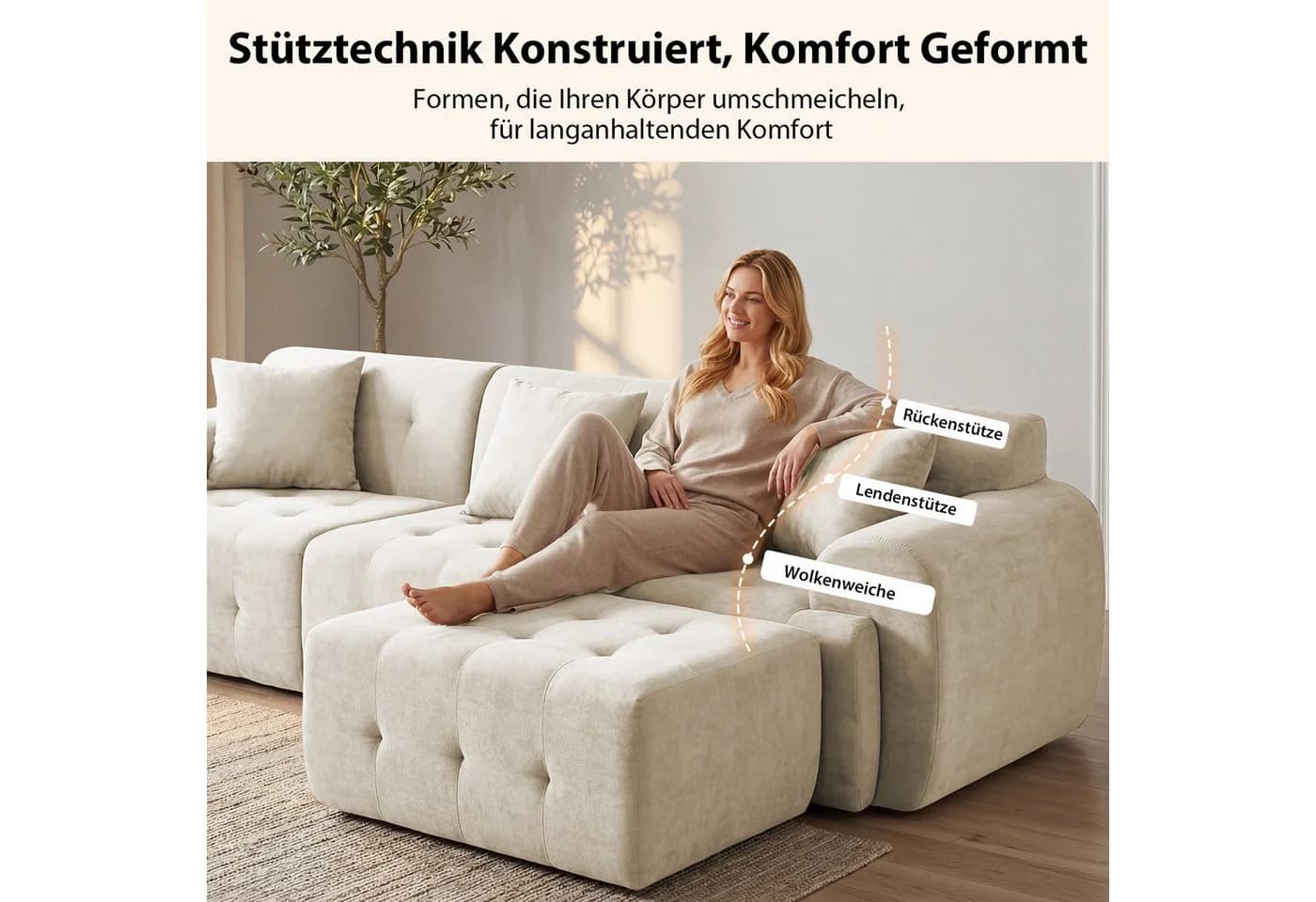 COMHOMA Ecksofa Beige Modulares Sofa mit Kissen - Bild 5