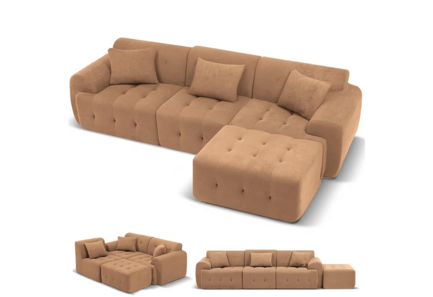 COMHOMA Ecksofa Braun Modulares Sofa mit Kissen - Bild 2