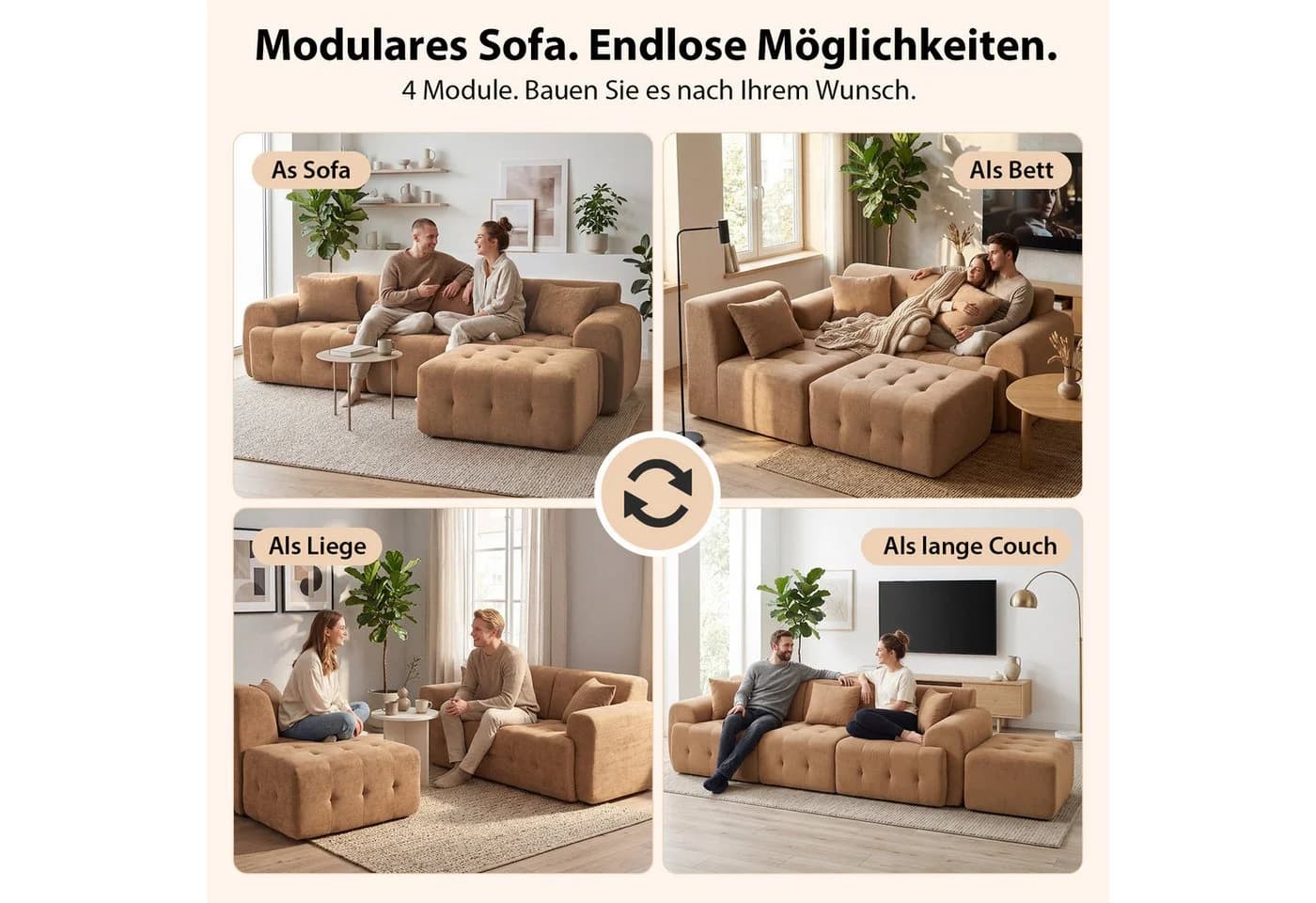 COMHOMA Ecksofa Braun Modulares Sofa mit Kissen - Bild 3