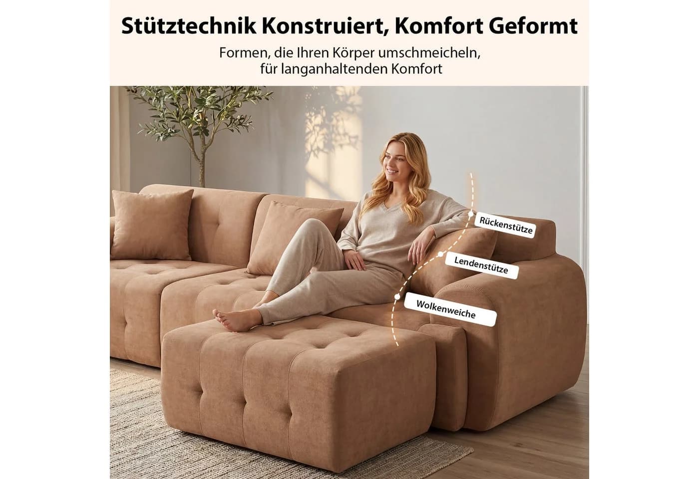 COMHOMA Ecksofa Braun Modulares Sofa mit Kissen - Bild 5