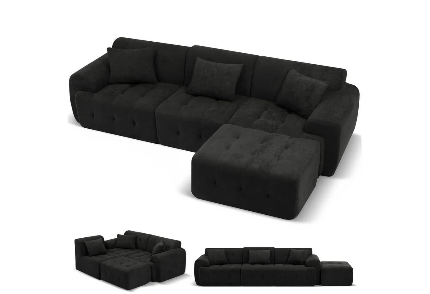 COMHOMA Ecksofa Schwarz Modulares Sofa mit Kissen - Bild 2