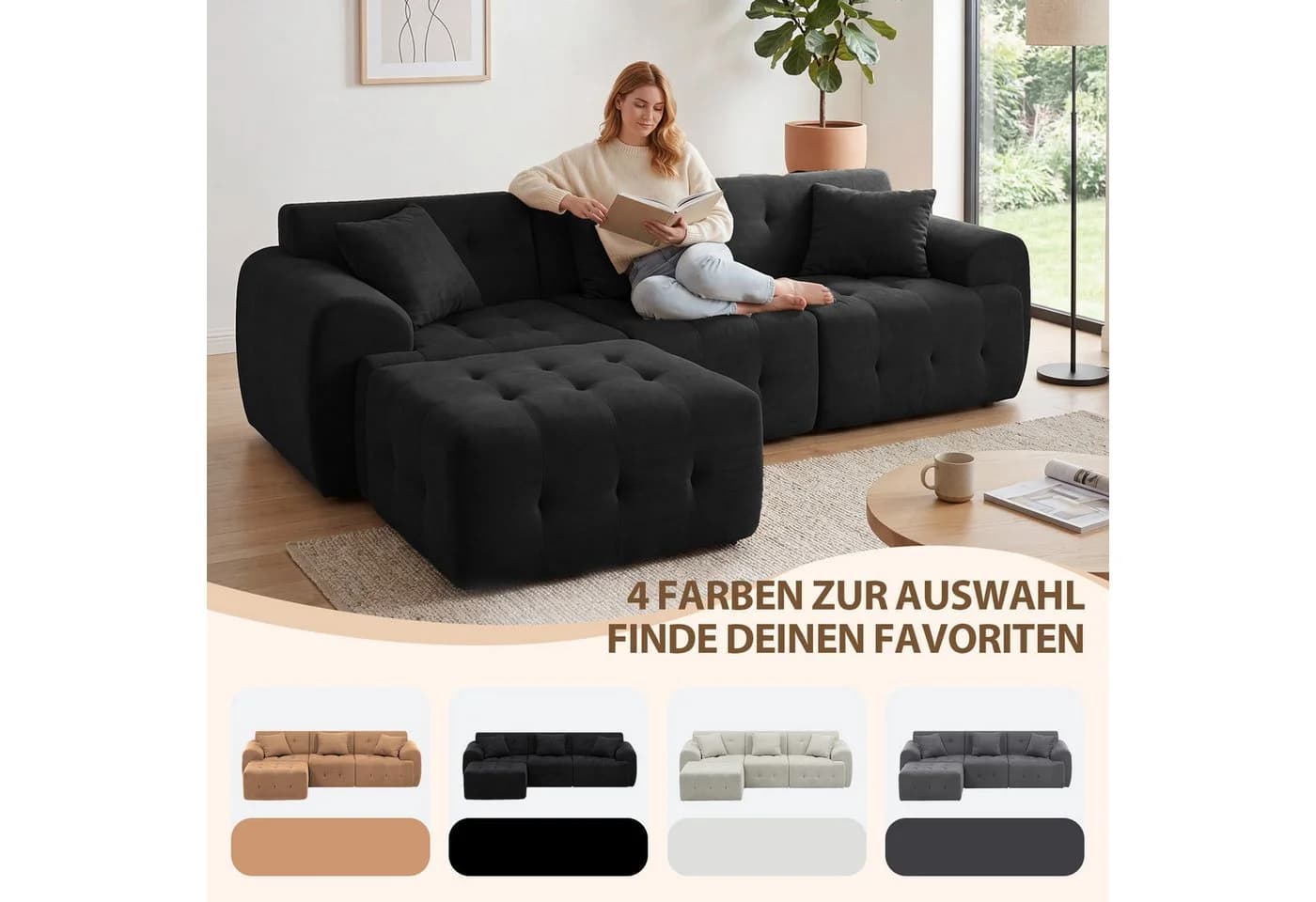 COMHOMA Ecksofa Schwarz Modulares Sofa mit Kissen - Bild 5