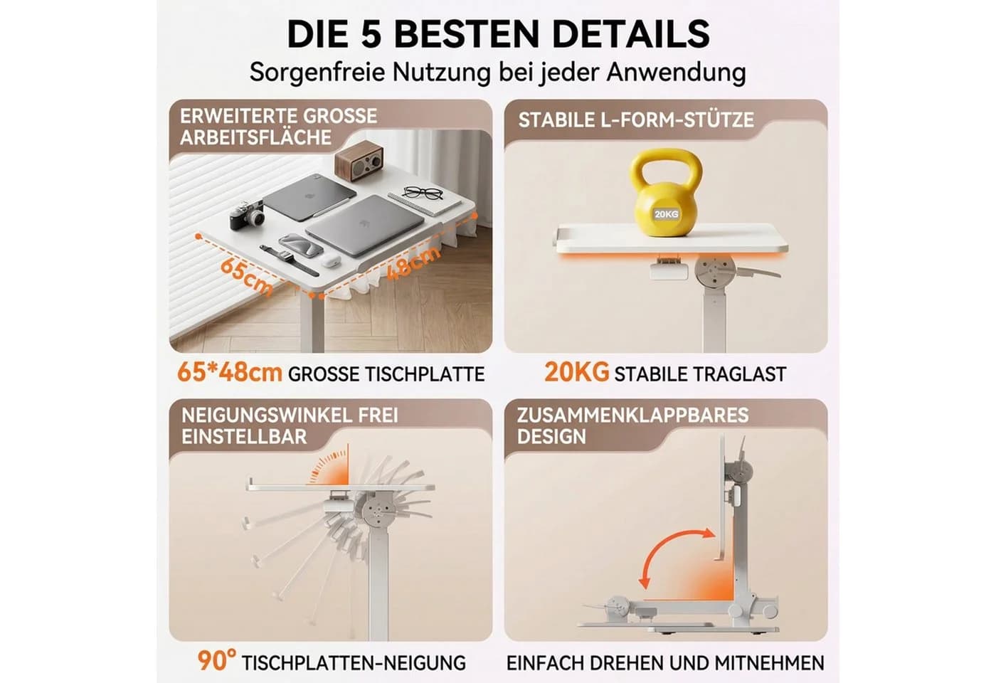 Musso Laptoptisch AnyDesk D7 Höhenverstellbar Klappbar Weiß - Bild 3
