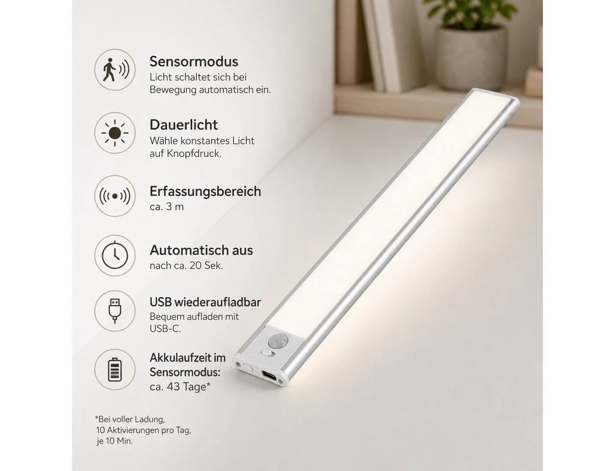 OYLCDI LED Unterbauleuchte mit Bewegungsmelder Silber - Bild 3