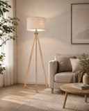 OYLCDI Stehlampe Skandinavisch Holz Leinen E27 Bild 1