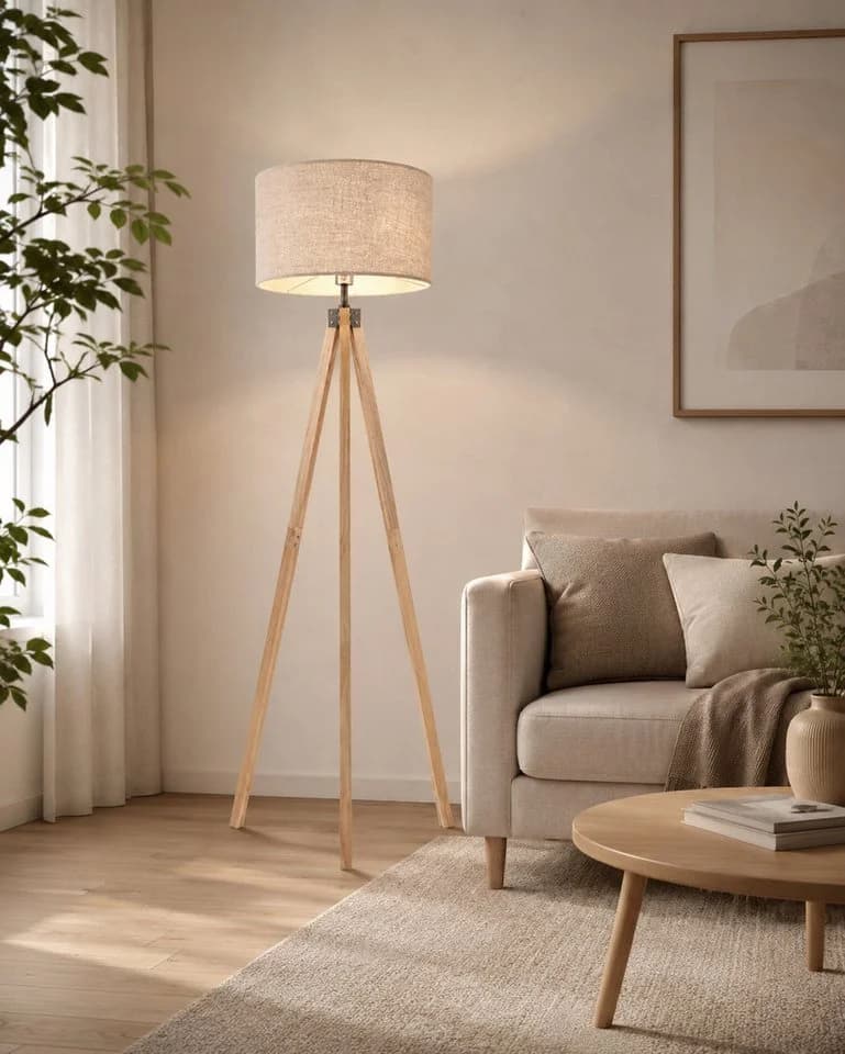 OYLCDI Stehlampe Skandinavisch Holz Leinen E27