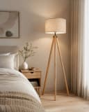 OYLCDI Stehlampe Skandinavisch Holz Leinen E27 Bild 2