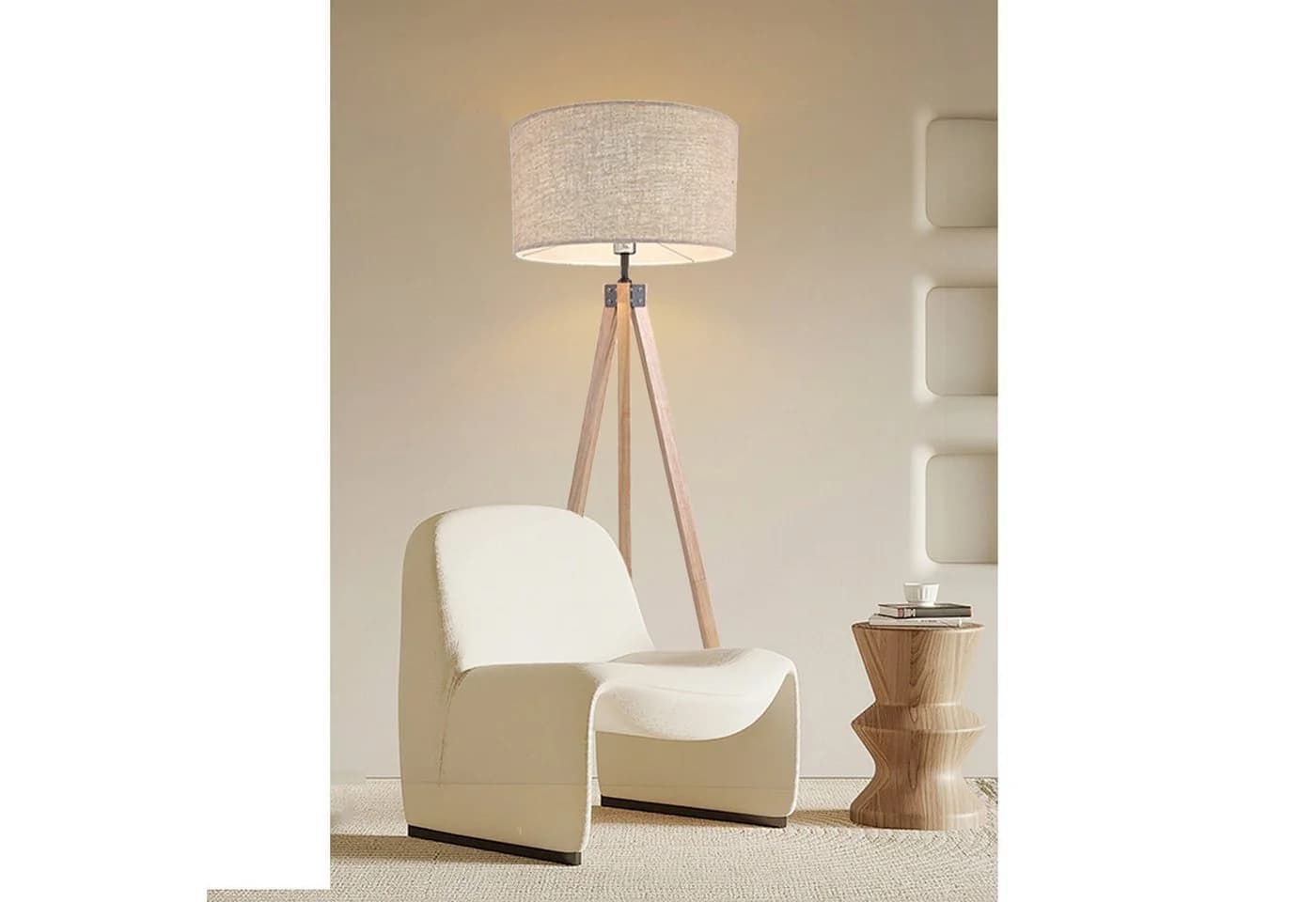 OYLCDI Stehlampe Skandinavisch Holz Leinen E27 - Bild 5