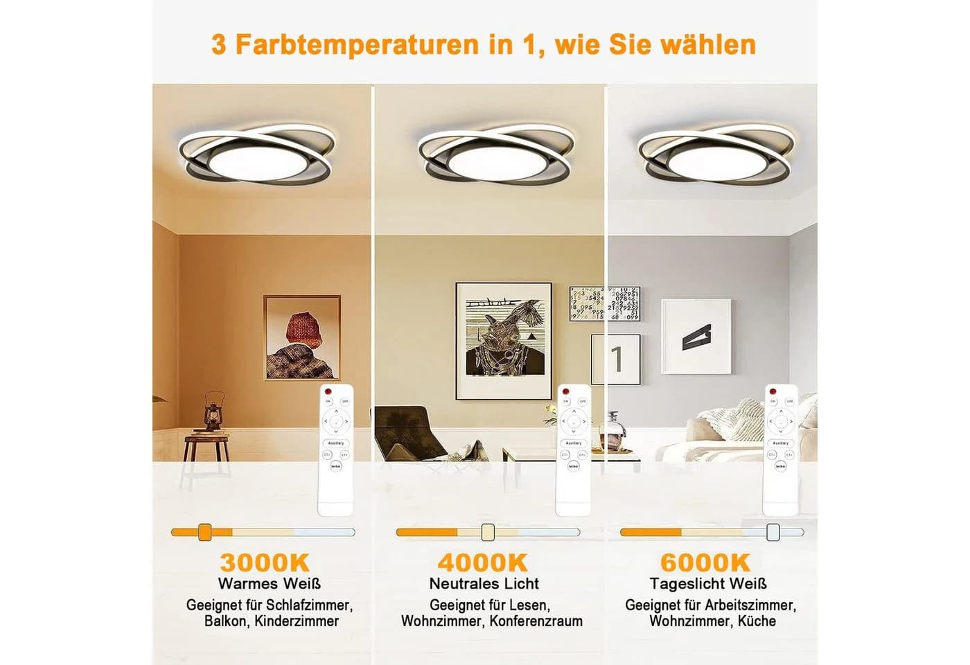 OYLCDI LED Deckenlampe Dimmbar Schwarz/Weiß - Bild 3